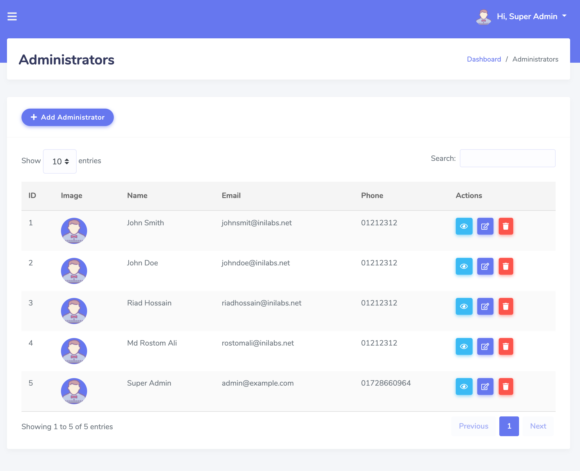 Administrators List