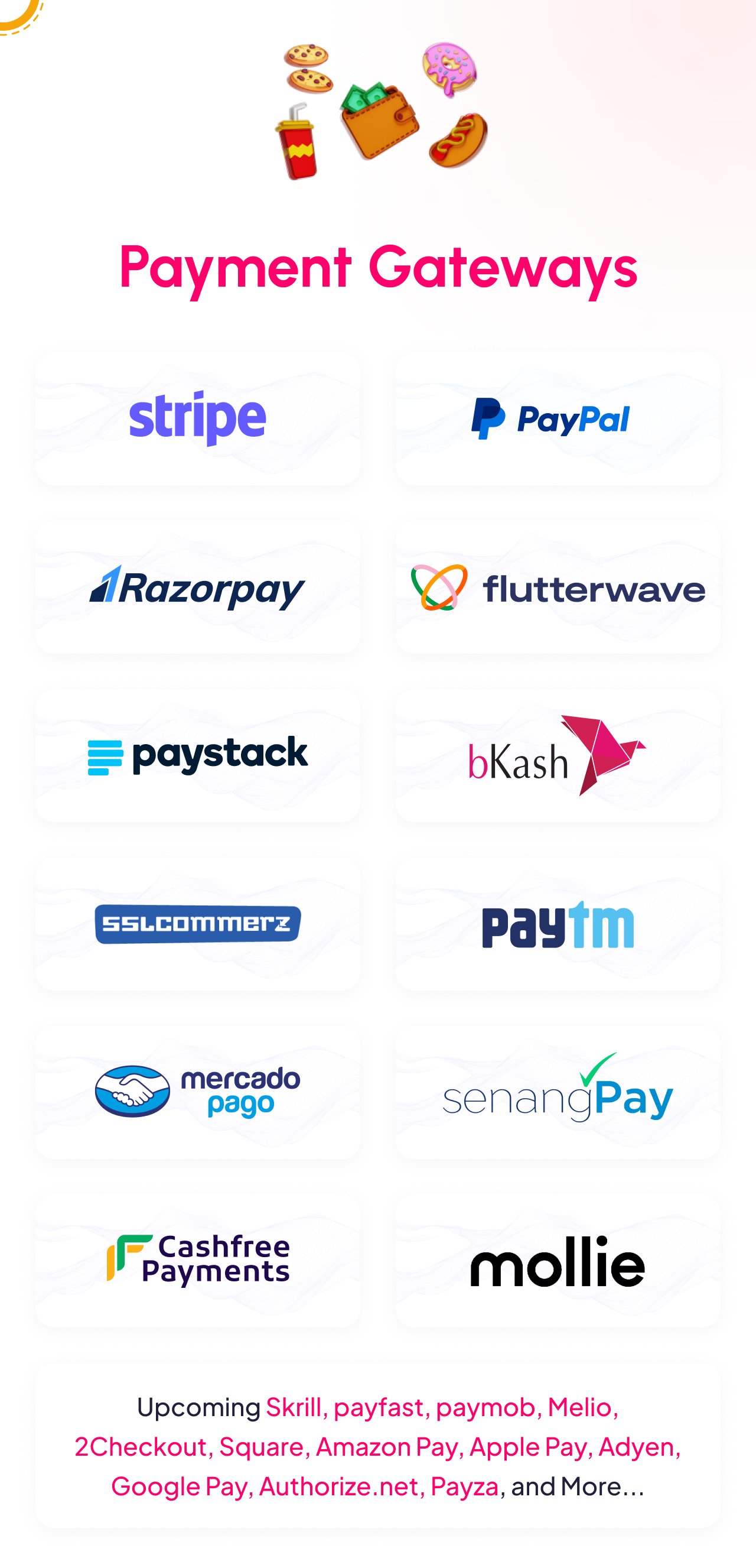 Payment Gateway's included with foodking